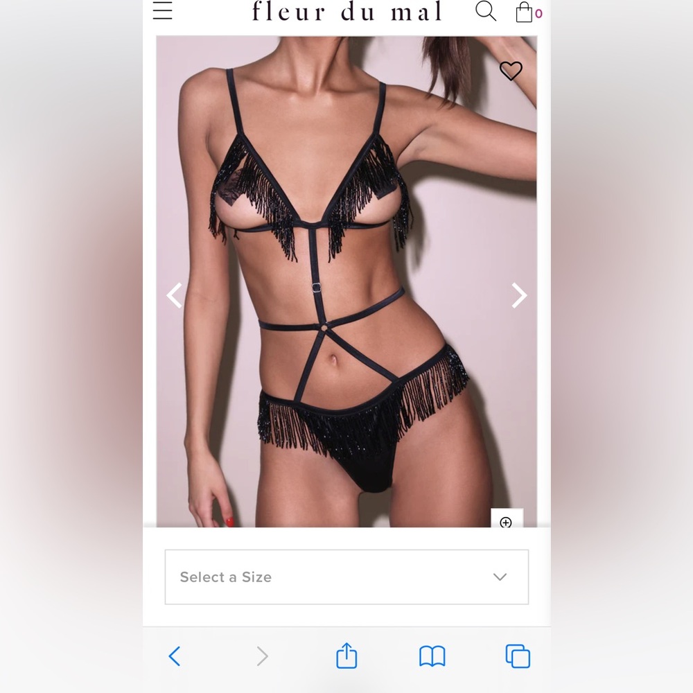 Brand new with tags and in box, Fleur du Mal Beaded Fringe Ouvert Bodysuit